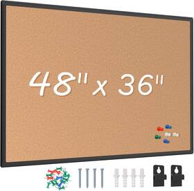 Nb-corkb48-b  Board2by 48x36 Black Cork Bulletin Board Aluminum Frame 18 Push Pins Wall Mount