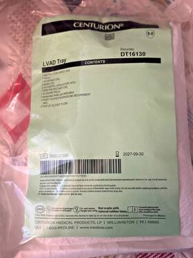 Dt16130 Centurion New And Sterile Lvad Tray Reorder Exp 09-30-2027