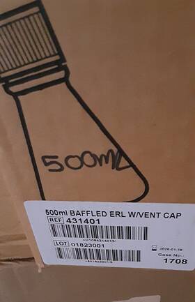 431145 Corning 500ml Erlenmeyer Shake Flasks/w/vented Cap 25 Ind. Sealed
