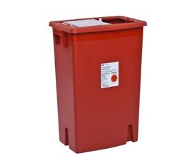 8938 Covidien Red Sharp Safety Sharps Container Gasketed Slide Lid 18 Gal 1 Pc