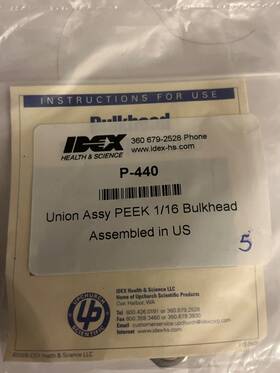 P-440 Idex Peek Union Bulkhead 1/16 Pack Of 5 P-440 Idex Peek Union Bulkhead 1/16 Pack Of 5