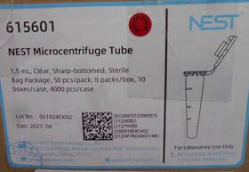 615601 Nest Scientific 1.5ml Microcentrifuge Tube Clear Conical Lock Cap 4000/cs