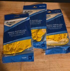 Gl-l116ll Proworks General Purpose Latex Gloves Yellow Large 12 Inch Length 3 Pairs