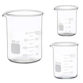 69091100 Ronyes Lifescience Glass Measuring Low Form Beaker Set 50ml 100ml 250ml Borosilicate Lab