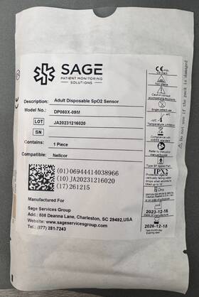 Dp060x-09m Sage Nellcor Adult Disposable Spo2 Sensor Lot Of 24 Model-dp060x-09m