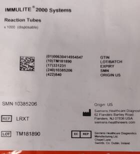 10385206 Siemens Lrxt 2000 Gear Driven Reaction Tubes 1 000/pack Smn #