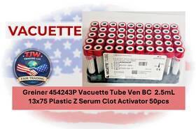 Vacuette Tube 454243p Greiner Ven Bc 2.5ml 13x75 Plstc Z Srm Clt Actvtr 50pcs