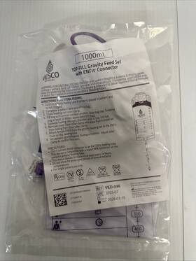 Ved-046 Vesco Lot Of 7 Medical Top Fill Gravity Feed Set With Enfit Connector Ved-046 Vesco Lot Of 7 Medical Top Fill Gravity Feed Set With Enfit Connector