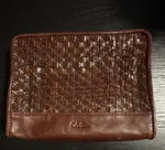 Cole Haan Brown Woven Leather Travel Toiletry Bag Shave Dopp Kit Makeup Case. Fixed Price $24.99.