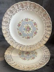 American Limoges Lyric Floral Porcelain Plates White Gold Blue Pink Green Round. Fixed Price $30.00.