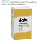 Gojo 7250-04 Hand Cleaner: Bag-in-box Liquid Refill, Orange Scent. Fixed Price $29.99.
