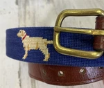 Smathers & Branson Needlepoint Navy Blue Yellow Lab Dog Belt Size 38. Fixed Price $95.00.