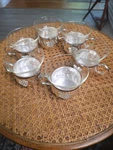 Schott Mainz Germany Silver Plate Tea Set Glass Cups And Holders. Fixed Price $60.00.