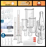 Lab Glassware Set 20 Pcs - Graduated Cylinders, Beakers, Droppers, Stirring Rods. Fixed Price $134.99.