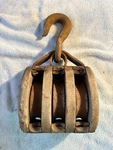 Wooden Cast Iron Triple Sheave Block & Tackle Pulley Rusted Hook Steampunk Vtg. Fixed Price $19.50.