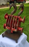 Red Metal Pulley Block Double Sheave Hook Farm Barn Tool Art Display Equipment. Fixed Price $225.00.