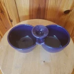North Cole Pottery Double Bowl Condiment Dish With Handle Signed 2008. Fixed Price $24.00.