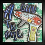 Atomic Space Gun Art Work: 10X10 Oil Panel Canvas Painting Signed Framed. Fixed Price $70.00.