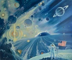 Astronaut And Cosmic Space - 20X24 Inch Oil Painting Canvas. Fixed Price $96.00.