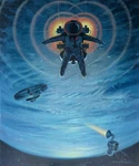 Apollo Inspired Astronaut Space Sci-fi Art 20X24 Inch Oil Canvas. Fixed Price $96.00.