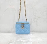 Chanel Blue Quilted Leather Micro Vanity Case Gold Tone Cc Logo Chain Bag. Fixed Price $2890.00.