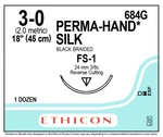 Silk Suture 3-0 Perma Hand Black 18" FS-1, 12/BOX, 684G. Fixed Price $70.00.