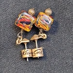 Kenneth Cole Vintage Signed Art Glass Earrings , Cylinder Backs. Fixed Price $18.00.